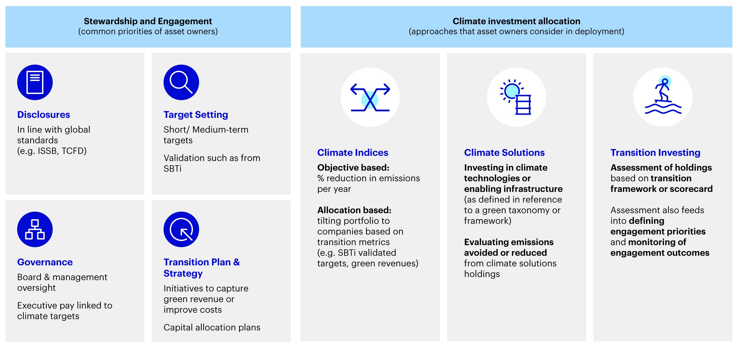 Figure 4 - Climate investment strategy: Most asset owners focus on stewardship and thematic allocation to capture investment opportunities from transition