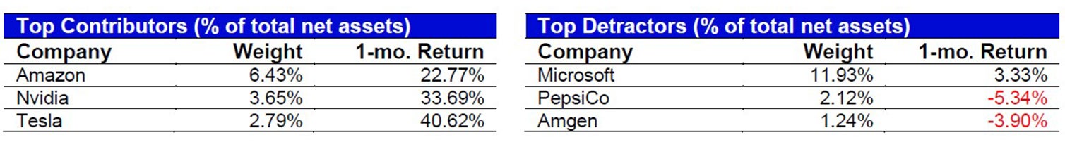 January’s Top Contributors/Detractors relative to the S&P 500 