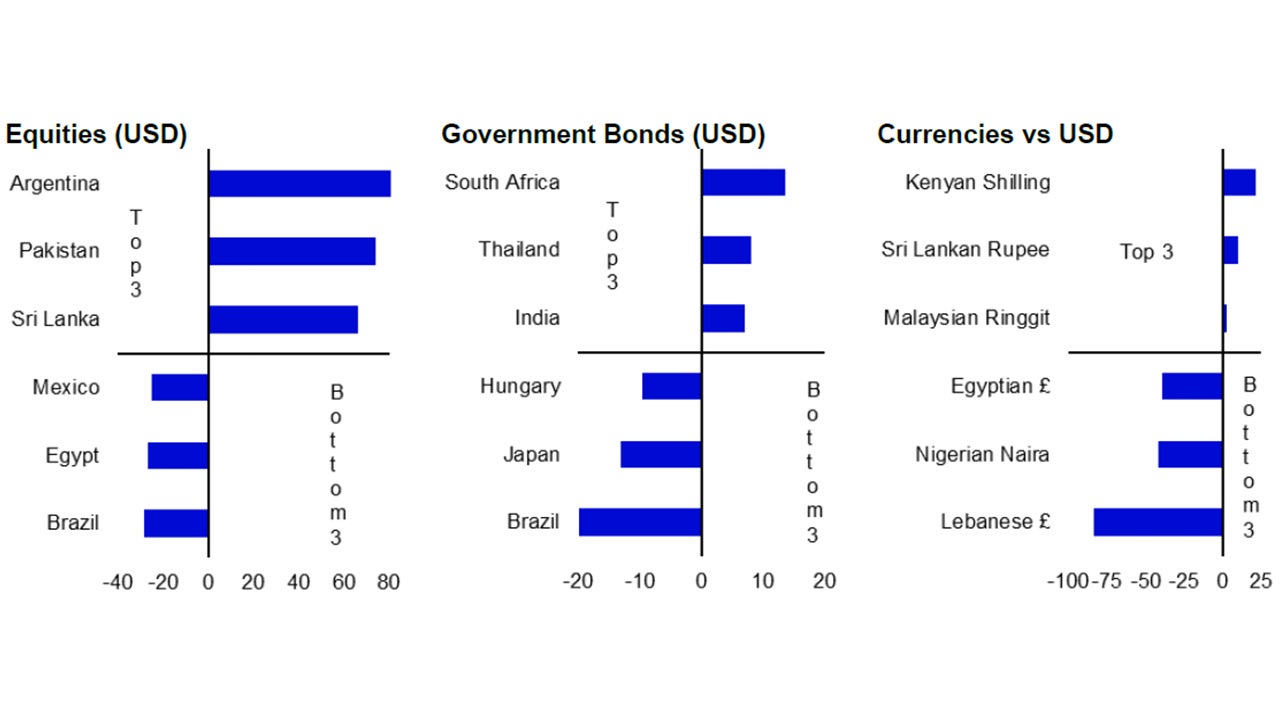 Figure 1 – Top and bottom performers by asset class in 2024 (year-to-date total returns, %)