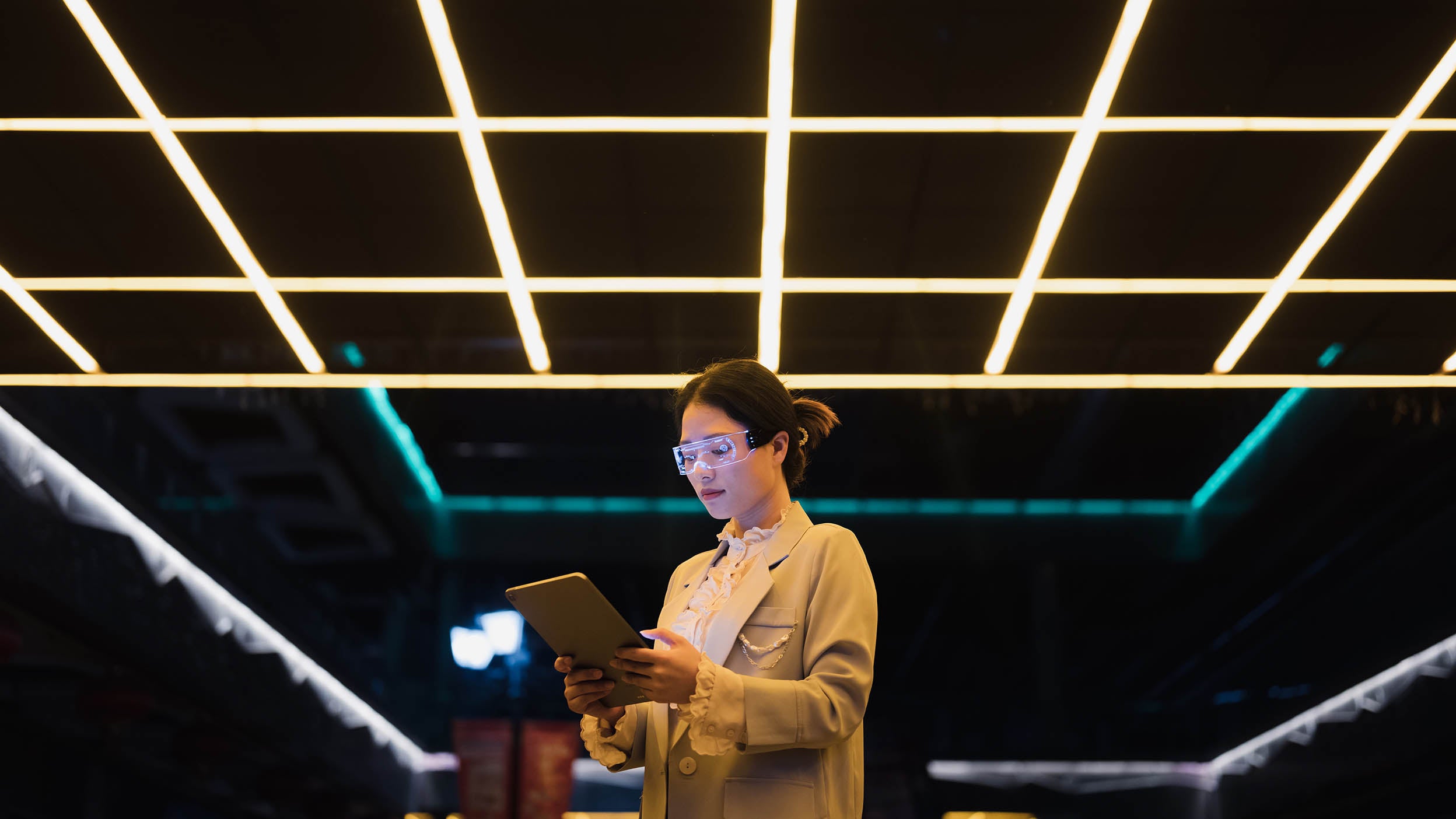 Woman looking at her tablet