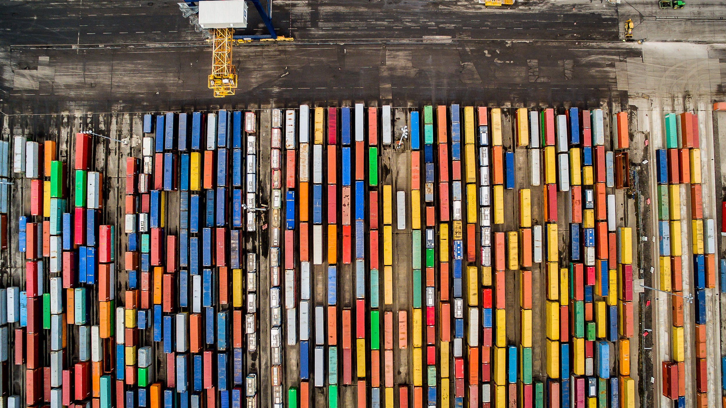Aerial picture of many shipping containers