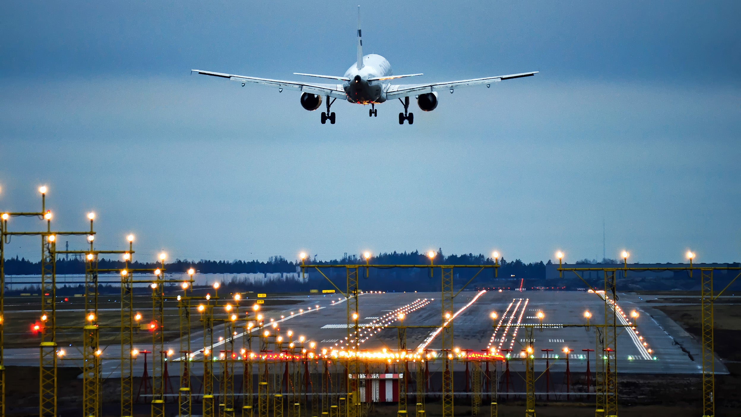 Airplane landing on a runway