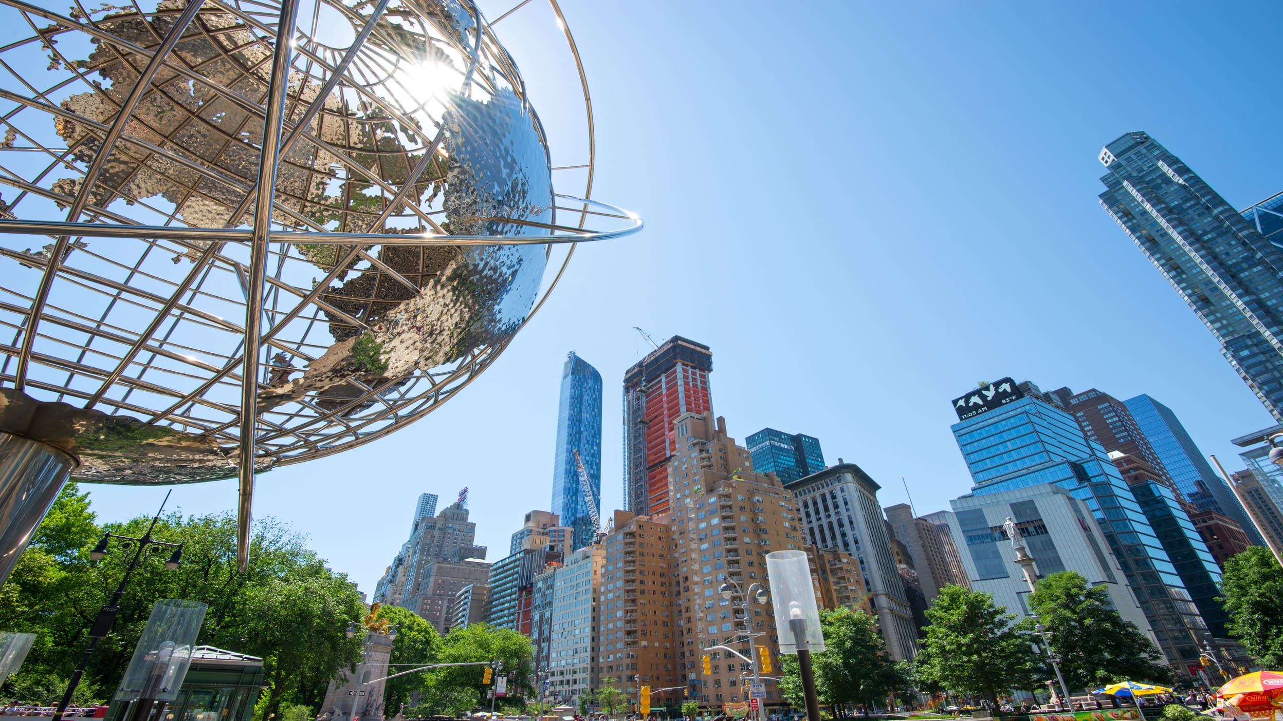 Silver globe at Columbus Circle in Manhattan New York, USA
