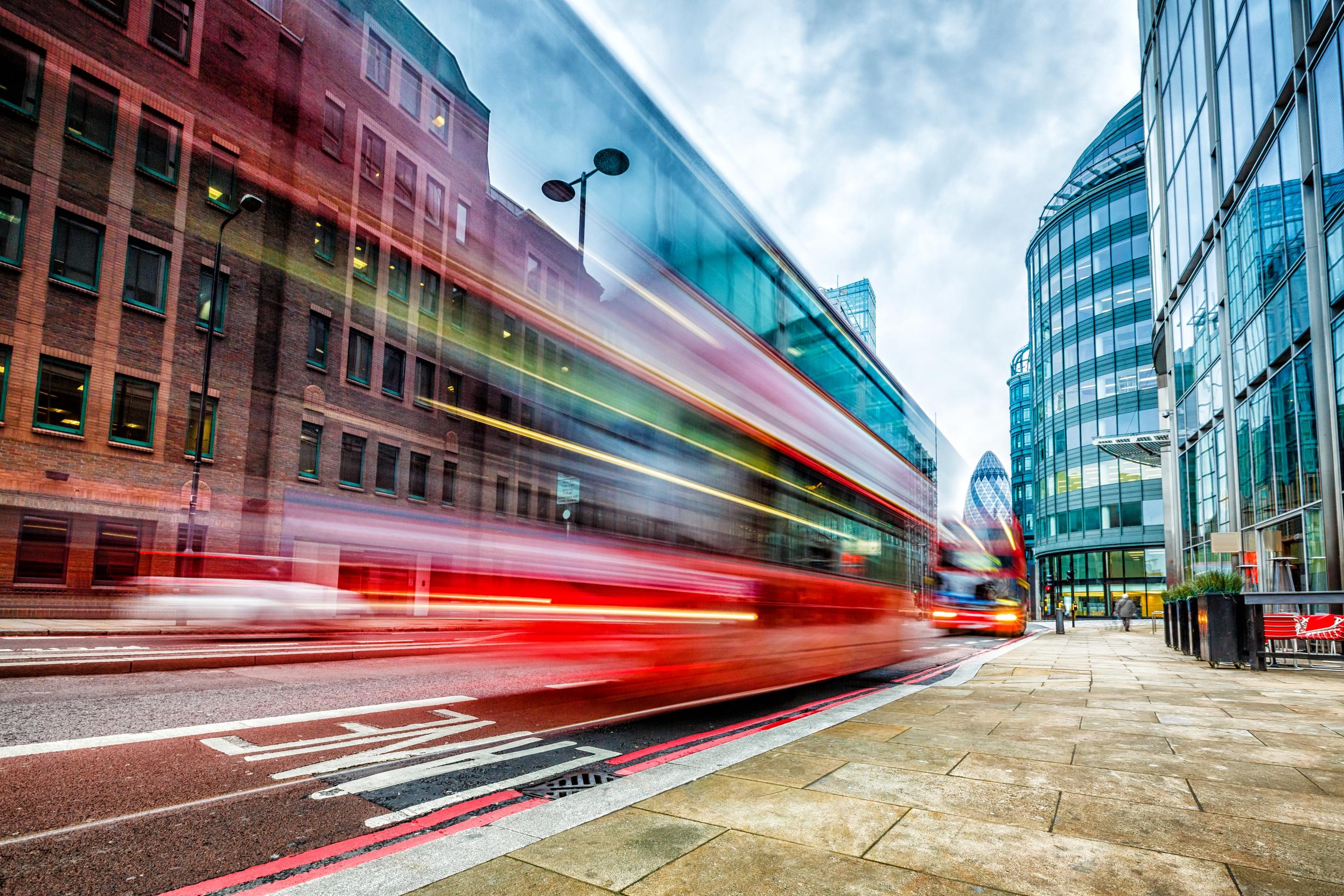 London double-decker bus at Bishopsgate