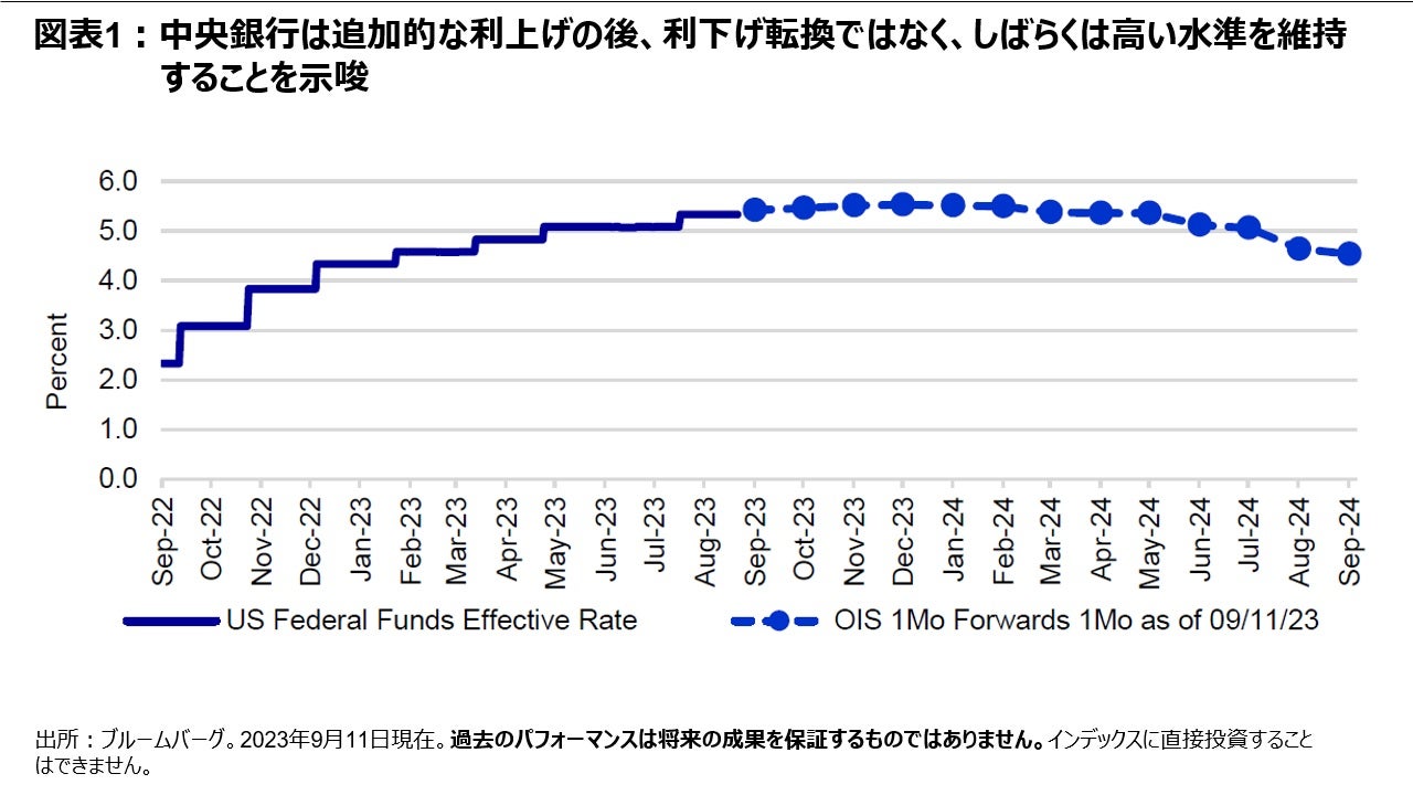 図表1：中央銀行は追加的な利上げの後、利下げ転換ではなく、しばらくは高い水準を維持することを示唆