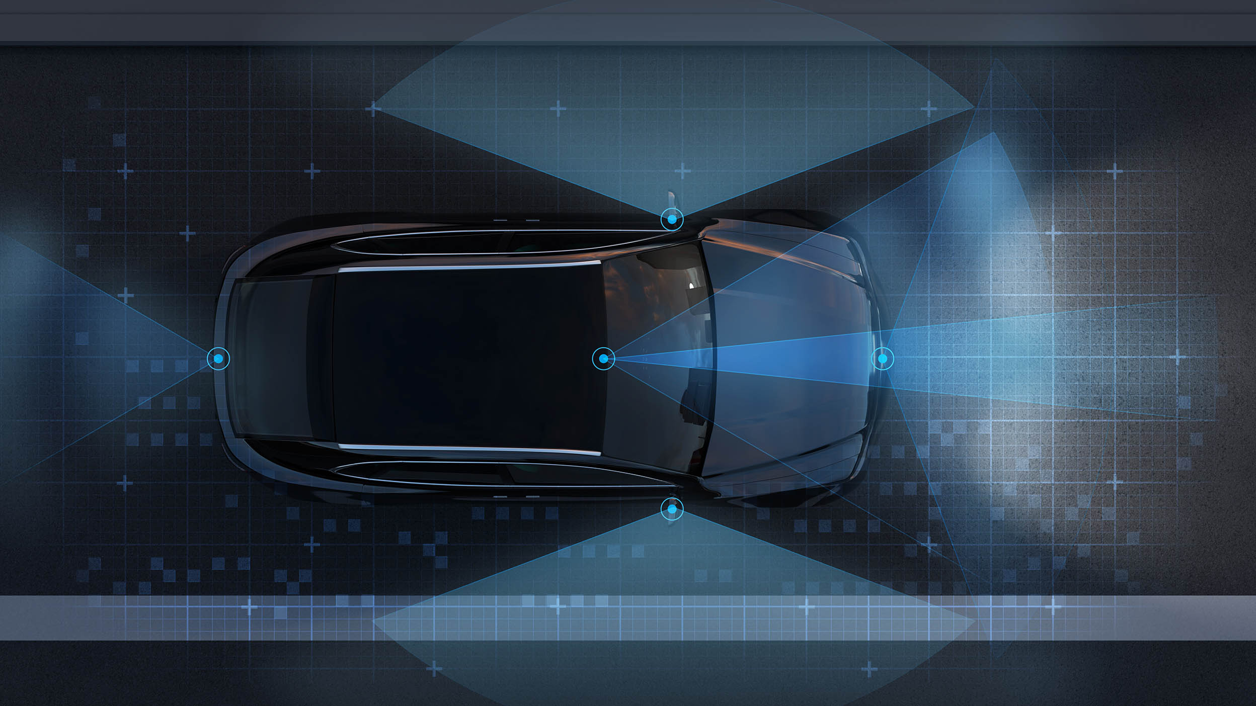 Ariel view of an autonomous vehicles scanning it’s surroundings. Invesco QQQ ETF provides exposure to autonomous vehicles and their technologies.