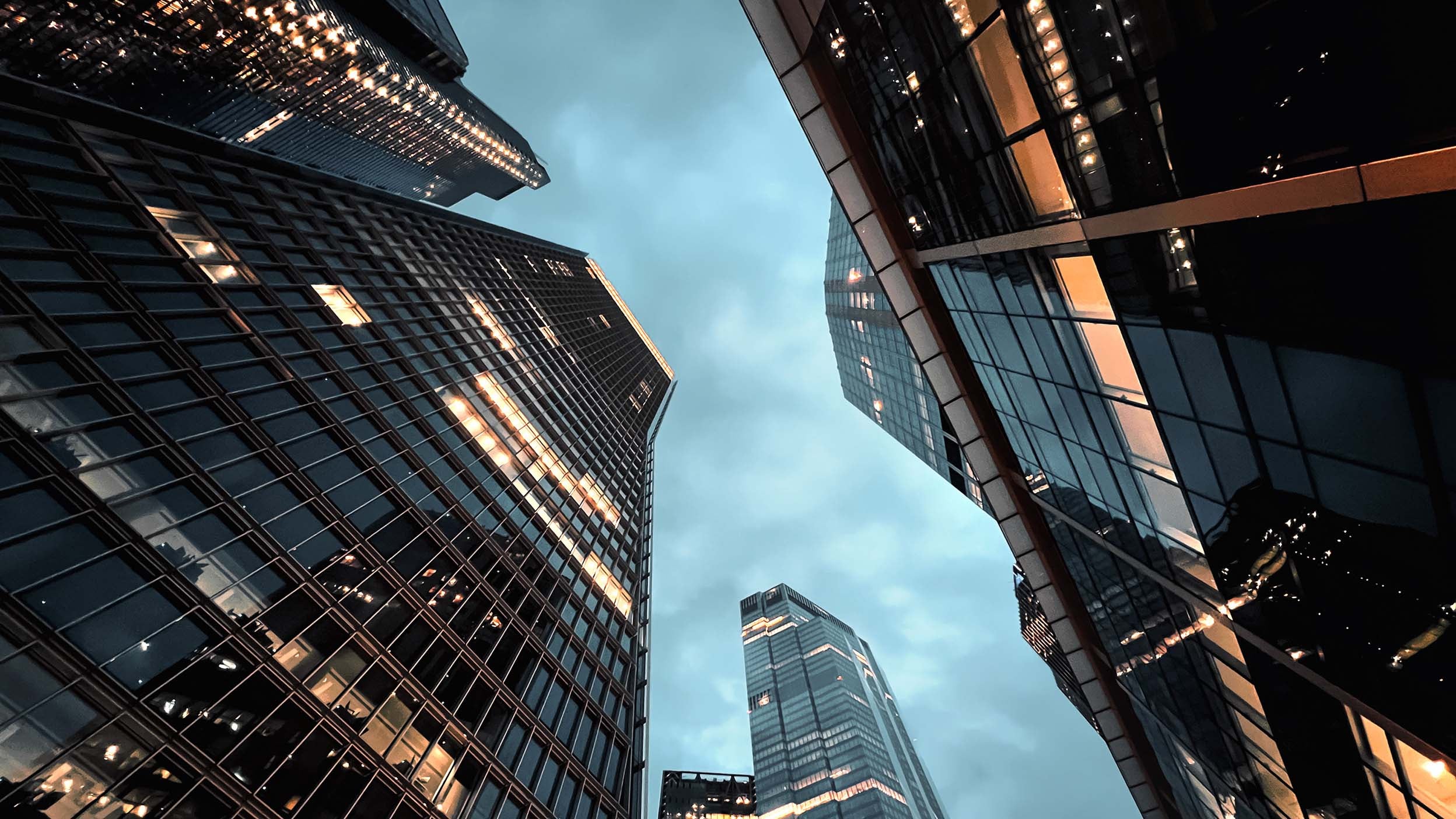 View of high rise buildings from below