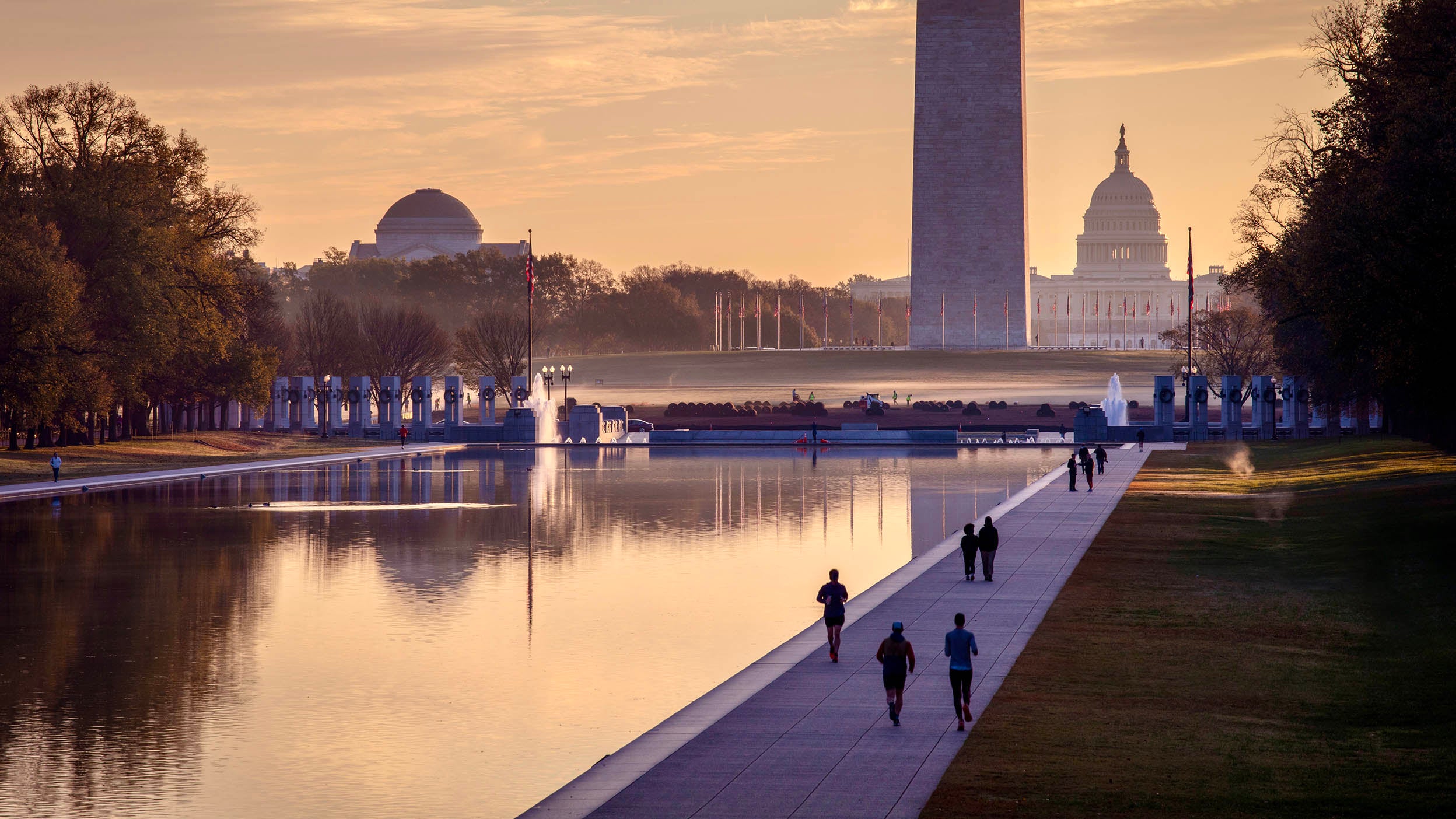 Vibrant sunrise over the National Mall in Washington DC with the Capitol building in the background