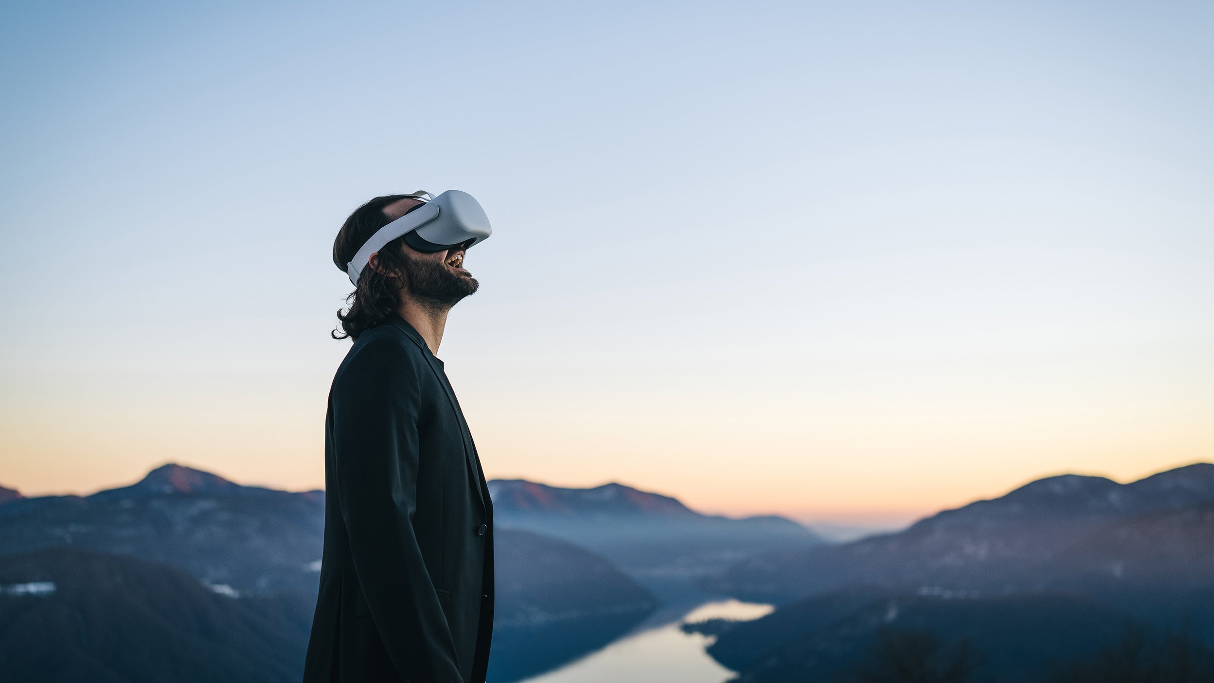 Man looking into the sky with virtual reality headset